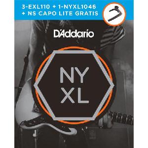 DADDARIO EXL110 + 1NYXL1046 + CAPO CP-07 PACK 3 JUEGO ELECTRICA 