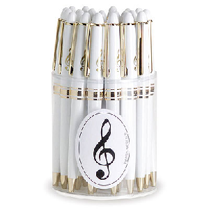 BOLIGRAFO BLANCO CLAVE SOL DORADA