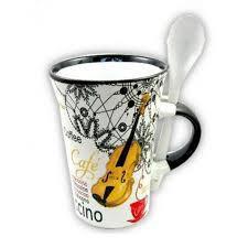 TAZA CAPUCCINO CON CUCHARA - VIOLIN BLANCA