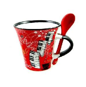 TAZA CAPUCCINO CON CUCHARA - PIANO ROJA