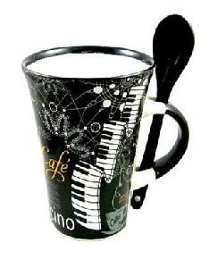 TAZA CAPUCCINO CON CUCHARA - PIANO NEGRA